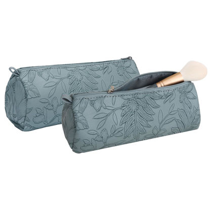 Picture of 2pcs Set PU Leather Cosmetic Bag for Women - Floral Makeup Bag Portable Storage Purse for Makeup Z-Blue-2 Case