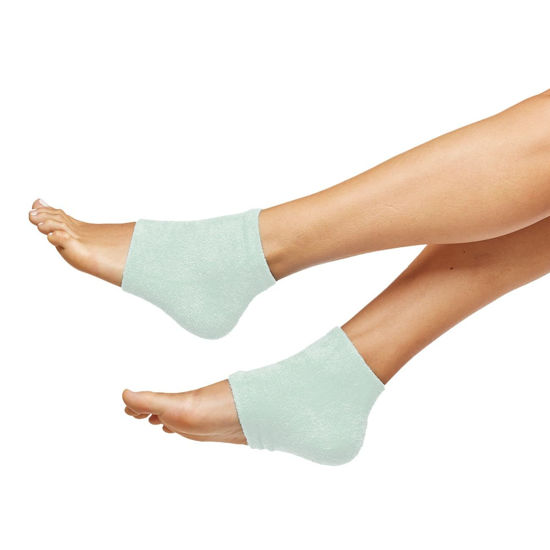 Picture of ZenToes Moisturizing Sleep Socks with Vitamin E, Olive Oil and Jojoba Seed Oil to Soften and Hydrate Dry Cracked Heels (Fuzzy Mint Green, Regular)