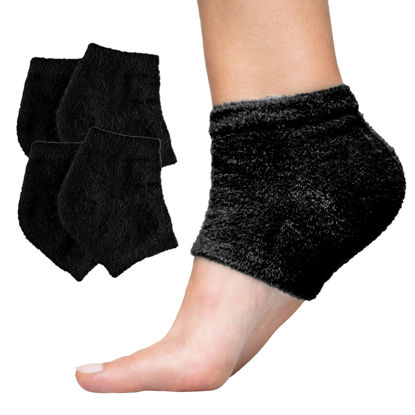 Picture of ZenToes Moisturizing Sleep Socks with Vitamin E, Olive Oil and Jojoba Seed Oil to Soften and Hydrate Dry Cracked Heels (Fuzzy Black, Wide Width)