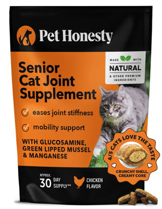 Picture of Pet Honesty Cat Hip & Joint Health Chews - Glucosamine for Cats, Cat Joint Support Supplement, Cat Health Supplies & Hip Support, Cat Vitamins for Indoor Cats & Outdoor Cats - Chicken (30-Day Supply)