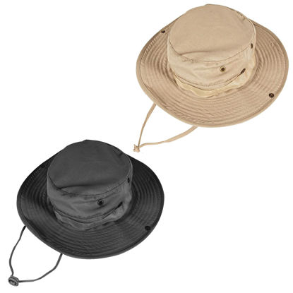 Picture of Sun Hats for Men Women Bucket Hat UPF 50+ Boonie Hat Foldable UV Protection Hiking Beach Fishing Summer Safari(2pack-Black+Khaki)