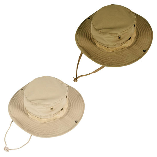 Picture of Sun Hats for Men Women Bucket Hat UPF 50+ Boonie Hat Foldable UV Protection Hiking Beach Fishing Summer Safari(2pack-Beige+Brown)