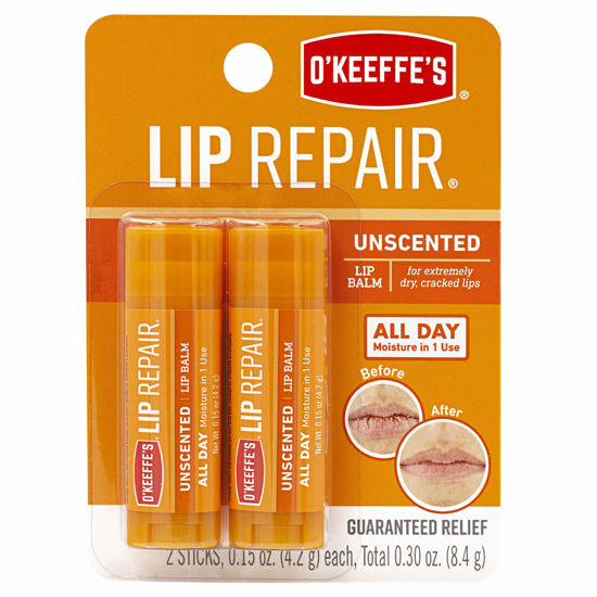 Picture of O'Keeffe's Unscented Lip Repair Lip Balm for Dry, Cracked Lips, Stick, Twin Pack