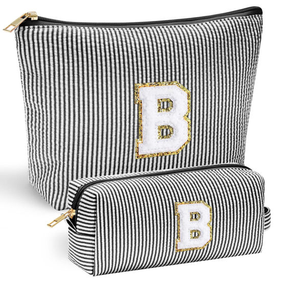 Picture of YOOLIFE Initial Makeup Bag, Travel Toiletry Bag, Personalized Gifts for Women Girls Monogrammed Gifts for women, Cute Stuff for Teen Girls Wedding Bridal Gifts Preppy Things for Teen Girls Black B