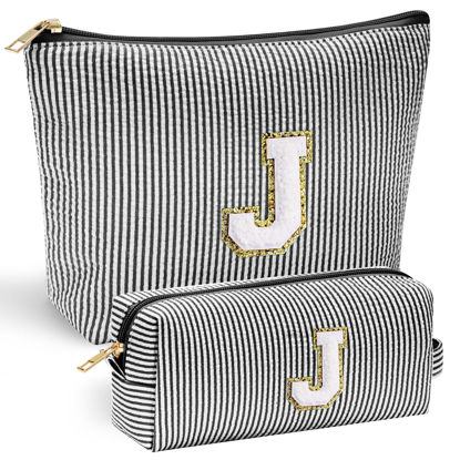 Picture of YOOLIFE Initial Makeup Bag for Women - Teen Girl Gifts Trendy Stuff Monogram Cute Makeup Bags Make Up Case for Women Her Best Friend Friendship Sister Teacher, Personalized Birthday Gifts Black J