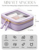 Picture of Small Cosmetic Bag for Purse Mini Makeup Bag for School Cute Clear Make Up Pouch for Travel Tiny Leather Purple Make Up Organizer Case for Backpack Toiletry Bag Waterproof Square Pouch with Zipper