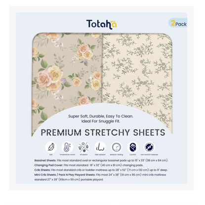 Picture of TotAha Premium Soft Pack n Play Sheets, Super Stretchy Jersey Knit Mini Crib Sheets Fitted, Silky Comfort Pack and Play Mattress Sheets, 2 Pack (Vintage Rose & Brunch)