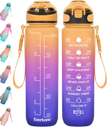 Picture of Enerbone 32 oz Drinking Water Bottle with Times to Drink and Straw, Motivational with Carrying Strap, Leakproof BPA & Toxic Free, Ensure You Drink Enough Water for Fitness Gym Outdoor