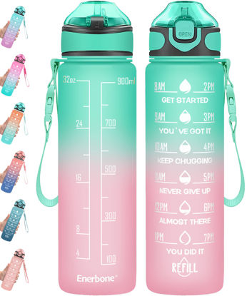 Picture of Enerbone 32 oz Water Bottle with Times to Drink and Straw, Motivational Drinking Water Bottles with Carrying Strap, Leakproof BPA & Toxic Free, Ensure You Drink Enough Water for Fitness Gym Outdoor