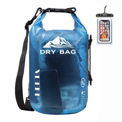 Picture of HEETA Dry Bag Waterproof for Women Men, Roll Top Lightweight Dry Storage Bag Backpack with Phone Case for Travel, Swimming, Boating, Kayaking, Camping and Beach (Transparent Blue, 10L)