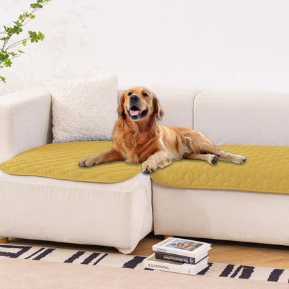 Picture of gogobunny 100% Double Sided Waterproof Dog Blanket Soft Pet Bed Cover Reversible Protect Furniture Couch Sofa Car for Puppy Cat Kids (Dark Yellow/Light Yellow, 32x53 Inch (Pack of 1))