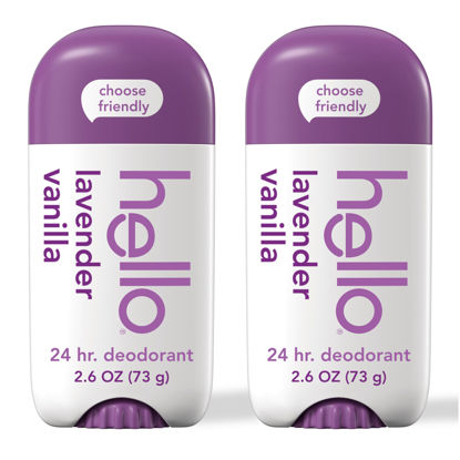 Picture of hello Lavender Vanilla Aluminum Free Deodorant with Shea Butter for Women + Men, Baking Soda Free, 24 Hour Odor Protection, 2.6 oz, 2 Pack