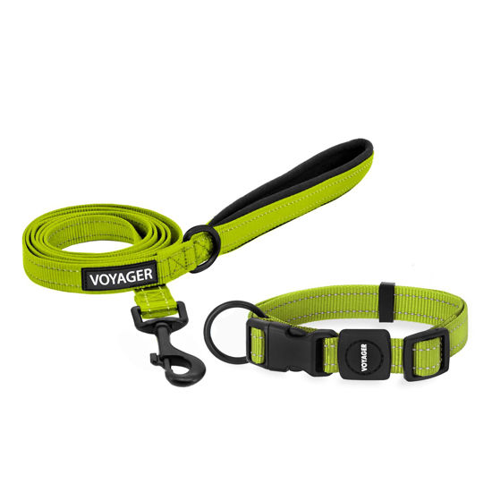 Picture of Voyager Reflective Dog Leash Collar Set with Neoprene Handle Supports Small, Medium, and Large Breed Puppies, Cute and Heavy Duty for Walking, Running, and Training - Lime Green, S