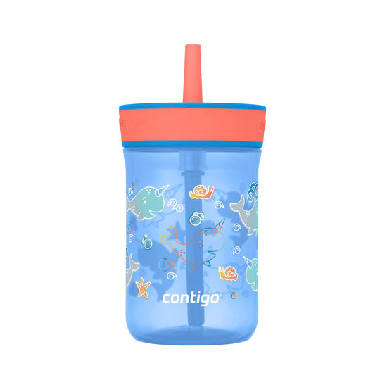 Picture of Contigo Kids’ Leighton Straw Tumbler with Spill-Proof Leak-Proof Lid, 14oz, Blue Poppy/Narwhals