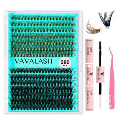 Picture of VAVALASH Color Lash Clusters Kit 280Pcs Black Brown Mix Cluster Lashes Wispy DIY Fluffy Individual Lashes, Lash Bond and Seal, Lash Tweezer for DIY at Home (40D-0.07-D-10-16mm KIT)