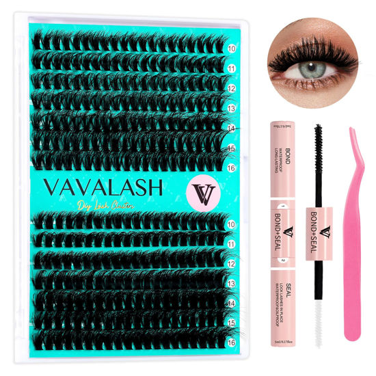 Picture of VAVALASH Lash Clusters Kit 40D+60D 10-16mm Cluster Lashes Wispy Volume Individual Lashes, Lash Bond and Seal Glue, Lash Tweezer for DIY Lash Extension at Home (40D+60D-10-16MIX-KIT)