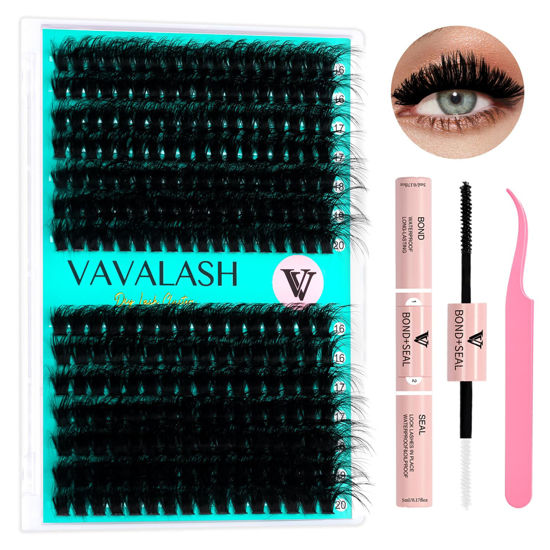 Picture of VAVALASH Lash Clusters Kit 60D+80D 16-20mm Cluster Lashes Wispy Volume Individual Lashes, Lash Bond and Seal Glue, Lash Tweezer for DIY Lash Extension at Home (60D+80D-16-20MIX-KIT)