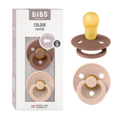 Picture of BIBS Colour Baby Pacifier 2-Pack | Made in Denmark | BPA Free Dummy Soother, Round Nipple. Natural Rubber Latex, Size 3 (18+ Months), Woodchuck/Blush