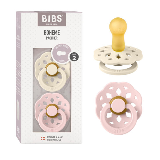 Picture of BIBS Pacifiers - Boheme Collection | BPA-Free Baby Pacifier | Made in Denmark | Set of 2 Ivory/Blossom Color Premium Soothers | Size 6-18 Months