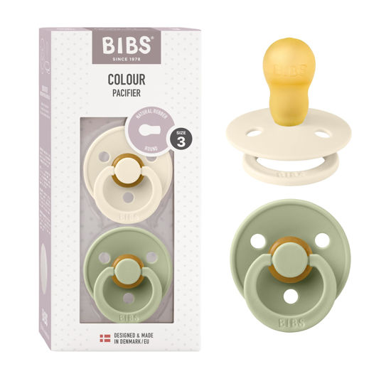 Picture of BIBS Pacifiers 0-6 Months | 2-Pack Soothers | BPA-Free Round Nipple | Made in Denmark | Ivory/Sage, Size 3