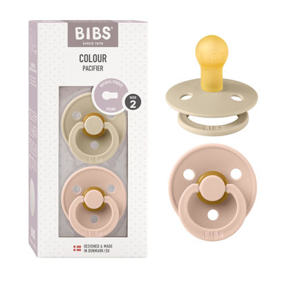 Picture of BIBS Colour Baby Pacifier 2-Pack | Made in Denmark | BPA Free Dummy Soother, Round Nipple. Natural Rubber Latex, Size 2 (6-18 Months), Vanilla/Blush