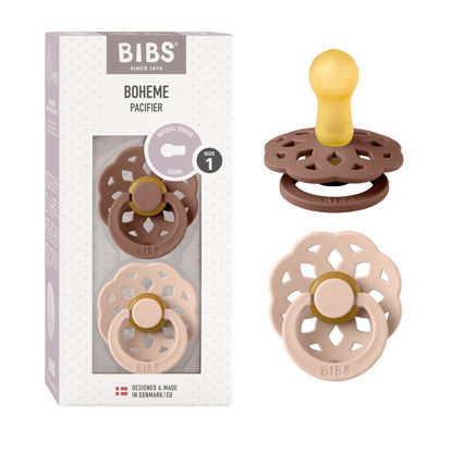 Picture of BIBS Pacifiers - Boheme Collection | BPA-Free Baby Pacifier | Made in Denmark | Set of 2 Woodchuck/Blush Color Premium Soothers | Size 0-6 Months