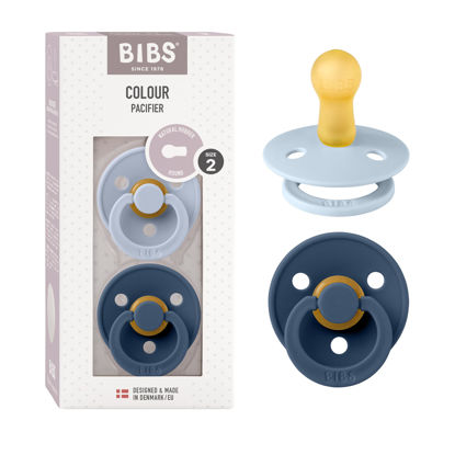 Picture of BIBS Pacifiers Colour Collection | Natural Rubber Baby Pacifier | Set of 2 BPA-Free Soothers | Made in Denmark | 6+ Months (Pack of 2) | Dusty Blue/Steel Blue