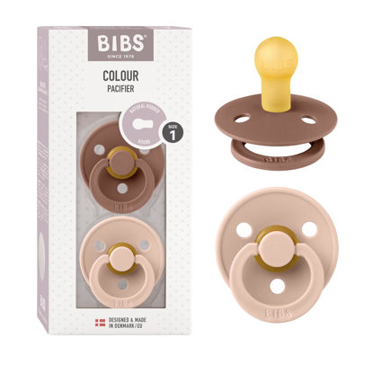 Picture of BIBS Colour Baby Pacifier 2-Pack | Made in Denmark | BPA Free Dummy Soother, Round Nipple. Natural Rubber Latex, Size 1 (0-6 Months), Woodchuck/Blush