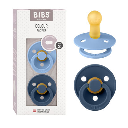 Picture of BIBS Pacifiers Colour Collection | Natural Rubber Baby Pacifier | Set of 2 BPA-Free Soothers | Made in Denmark | 6+ Months (Pack of 2) | Sky Blue/Steel Blue