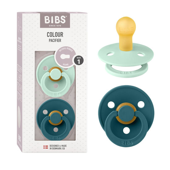 Picture of BIBS Pacifiers | BPA-Free Natural Rubber Baby Pacifier | Made in Denmark | Nordic Mint/Forest Lake 2-Pack (0-6 Months)