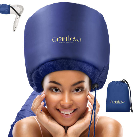 Picture of Granteva Hair Dryer Bonnet w/A Headband Integrated That Reduces Heat Around Ears & Neck - Blow Dryer Attachment for Hair Dryer, Speeds Up Drying Time