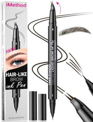 Picture of iMethod Curved Eyebrow Pen - Eyebrow Pencil, Brow Pencil 2-in-1 Dual-Ended Microblading Eyebrow Pen with Micro-Fork-Tip and Precise Brush-Tip Create Natural Hair-Like Brows, Last All-Day, Black Brown