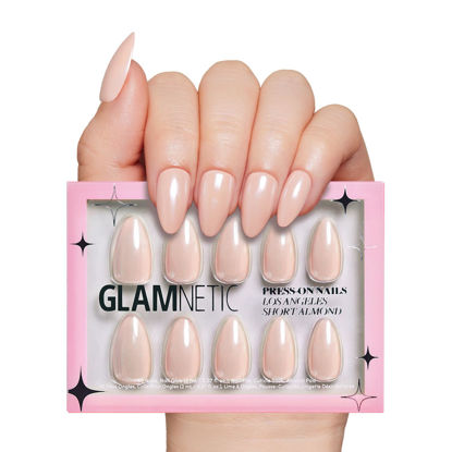 Picture of Glamnetic Press On Nails - Los Angeles | Solid Opaque Blush Nude Pink Short Almond Nails in Glazed Finish, Reusable | 15 Sizes - 30 Nail Kit