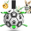 Picture of QDAN Dog Soccer Balls Toy with Bell Inside, Outdoor Interactive Dog Toys for Tug of War, Puppy Birthday Gifts, Dog Water Toy, Durable Ropes Squeaky Soccer Dog Ball for Small and Medium Dogs （6 INCH）