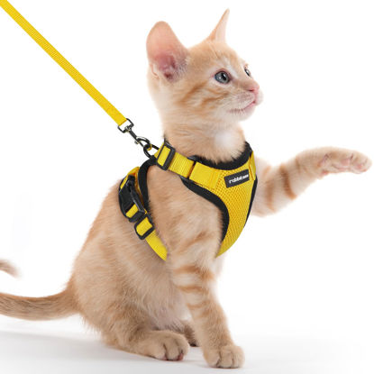 Picture of rabbitgoo Cat Harness and Leash for Walking, Escape Proof Soft Adjustable Vest Harnesses for Cats, Easy Control Breathable Reflective Strips Jacket, Yellow, XXS