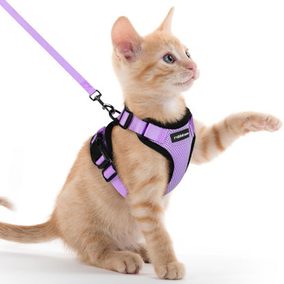 Picture of rabbitgoo Cat Harness and Leash for Walking, Escape Proof Soft Adjustable Vest Harnesses for Cats, Easy Control Breathable Reflective Strips Jacket, Light Purple, XXS