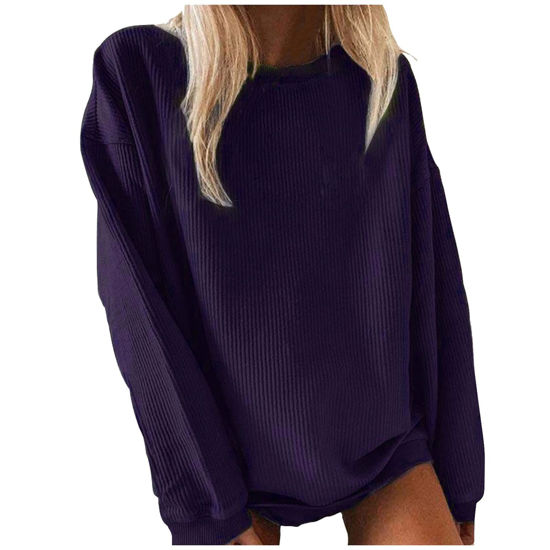 Picture of White Long Sweatshirt for Women, 2023 Fall Trendy Clothes Cute Ghost Crewneck Sweater Casual Pullover Top 01-Purple,Medium