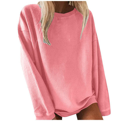 Picture of Long Sleeve Tops for Women Plus Size, Warm Sweatshirt Casual O Neck Soft Tops Autumn Pumpkin Shirt Long Sleeve Tee 01-Pink,Small