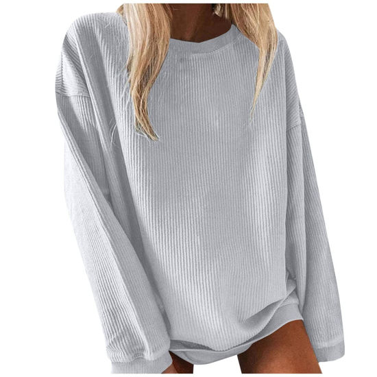 Picture of Sweatshirt for Women Loose Fit Pullover, Ladies Fall Sweatshirts Fashion 2023 Soft Lightweight Loose Tops 01-Grey,XX-Large