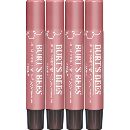 Picture of Burt's Bees Shimmer Lip Tint Set, Tinted Lip Balm Stick, Moisturizing for All Day Hydration with Natural Origin Glowy Pigmented Finish & Buildable Color, Peony (4-Pack)