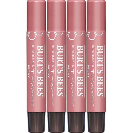 Picture of Burt's Bees Shimmer Lip Tint Set, Tinted Lip Balm Stick, Moisturizing for All Day Hydration with Natural Origin Glowy Pigmented Finish & Buildable Color, Peony (4-Pack)