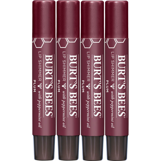 Picture of Burt's Bees Shimmer Lip Tint Set, Tinted Lip Balm Stick, Moisturizing for All Day Hydration with Natural Origin Glowy Pigmented Finish & Buildable Color, Plum (4-Pack)