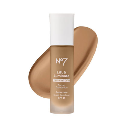 Picture of No7 Lift & Luminate Triple Action Serum Foundation - Deep Honey - Liquid Foundation Makeup with SPF 15 for Dewy, Glowy Base - Radiant Serum Foundation for Mature Skin (30ml)