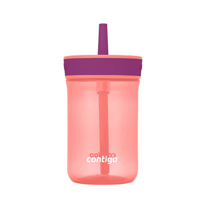 Picture of Contigo Kids’ Leighton Straw Tumbler with Spill-Proof Leak-Proof Lid, 14oz, Coral/Grape