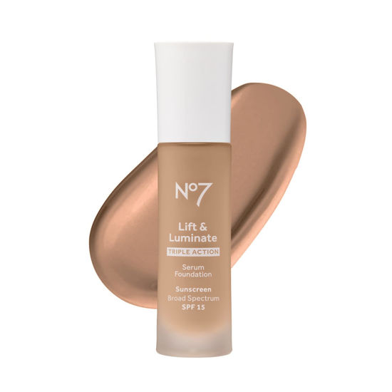 Picture of No7 Lift & Luminate Triple Action Serum Foundation - Liquid Foundation Makeup with SPF 15 for a Dewy, Glowy Base - Radiant Serum Foundation for Mature Skin - Latte (1 Fl Oz)