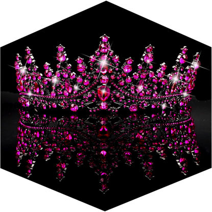 Picture of TOBATOBA Tiaras for Women, Hot Pink Tiara Crowns for Women, Wedding Tiara for Bride Queen Crown, Royal Princess Quinceanera Headpieces for Birthday Prom Pageant Halloween Cosplay Accessories