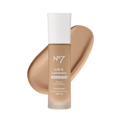 Picture of No7 Lift & Luminate Triple Action Serum Foundation - Honey - Liquid Foundation Makeup with SPF 15 for Dewy, Glowy Base - Radiant Serum Foundation for Mature Skin (30ml)