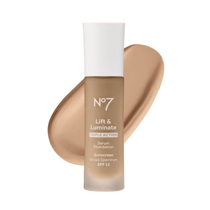 Picture of No7 Lift & Luminate Triple Action Serum Foundation - Cashew - Liquid Foundation Makeup with SPF 15 for Dewy, Glowy Base - Radiant Serum Foundation for Mature Skin (30ml)