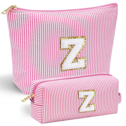 Picture of YOOLIFE Birthday Gifts for Women Girls - Personalized Initial Cute Pink Makeup Bags Cosmetic Bag Make Up Bag Toiletry Pouch Gift for Women Her Friend Mom Teacher Sister Teenager Female Bridesmaids Z