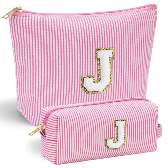 Picture of YOOLIFE Preppy Stuff Gifts for Women, Makeup Bag Cosmetic Bag Daughter Sister Birthday Gifts for Girl Women Teacher Gifts Make Up Bag Gifts for Friends Makeup Organizer Bag Preppy Makeup Bag Pink J